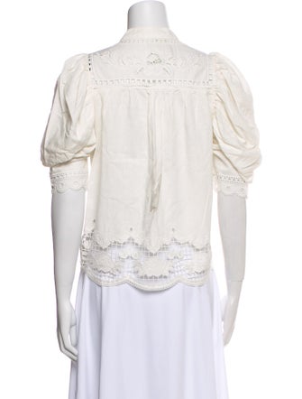 Farm Rio Mock Neck Short Sleeve Button-Up Top