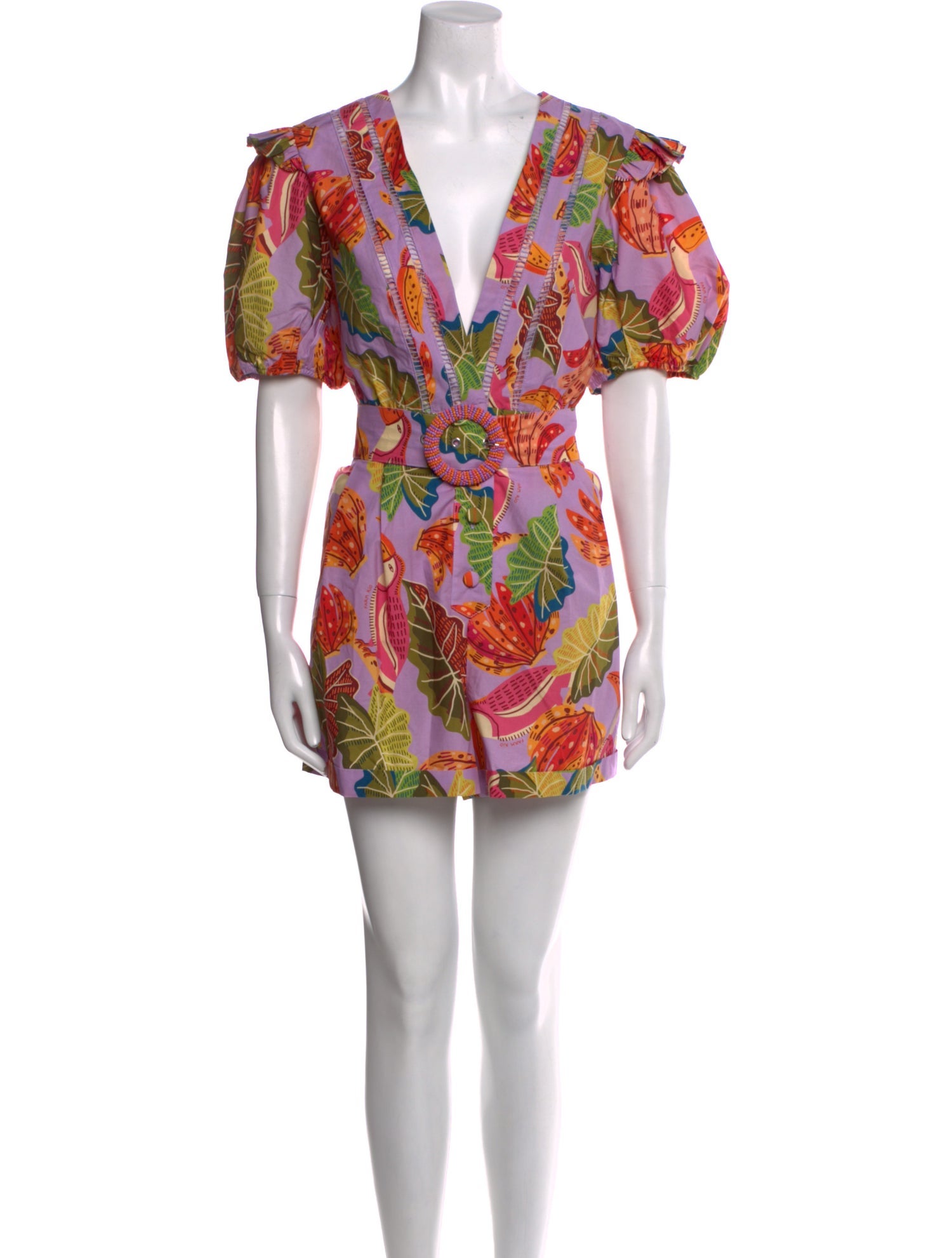 Farm Rio Printed Plunge Neckline Romper w/ Tags
