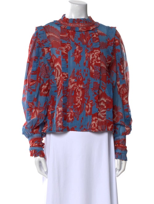 Farm Rio Floral Print Mock Neck Blouse