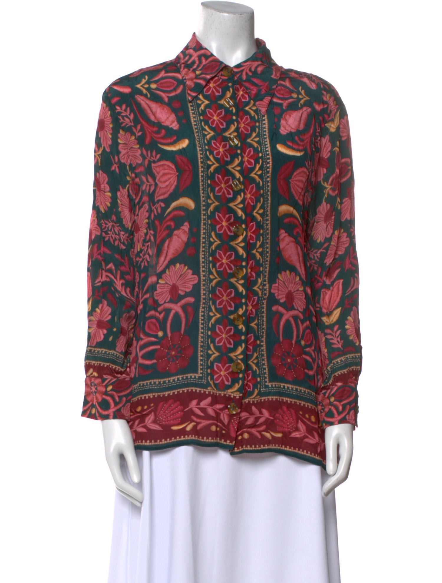 Farm Rio Printed Long Sleeve Button-Up Top