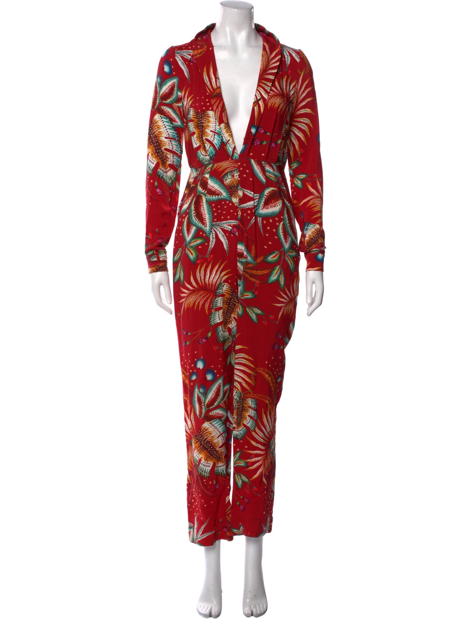 Farm Rio Floral Print Plunge Neckline Jumpsuit