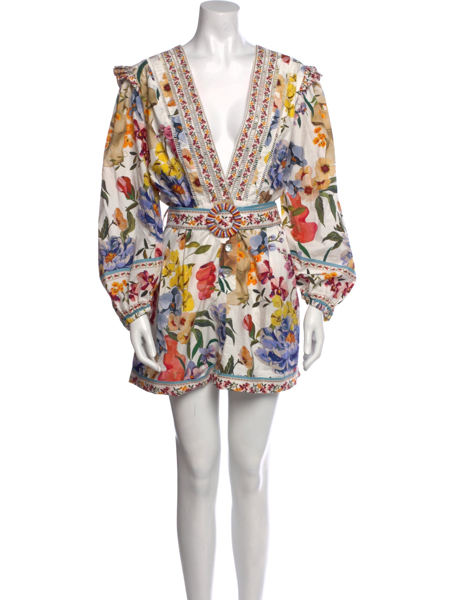 Farm Rio Floral Print Plunge Neckline Romper