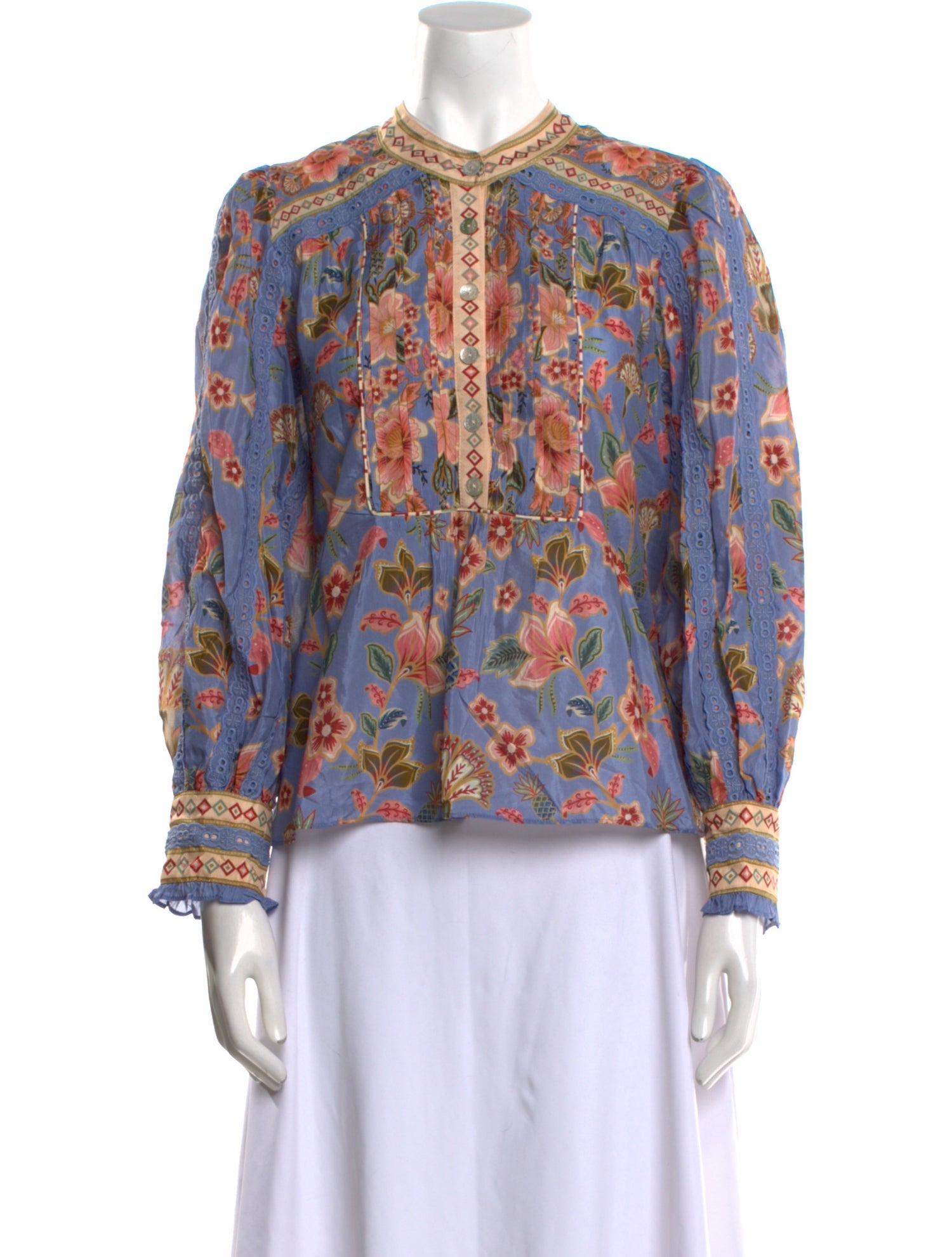 Farm Rio Floral Print Mock Neck Blouse w/ Tags