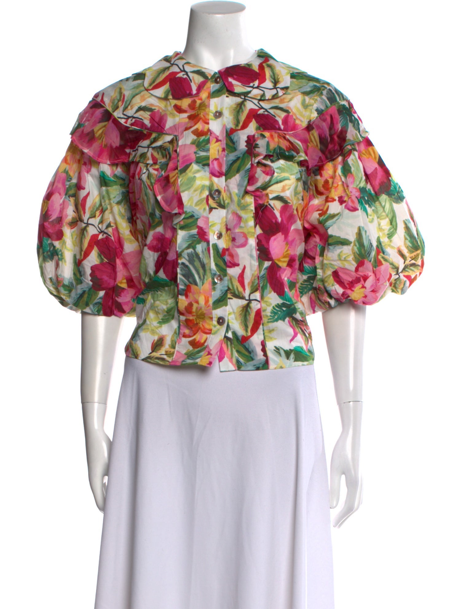 Farm Rio Floral Print Mock Neck Button-Up Top w/ Tags