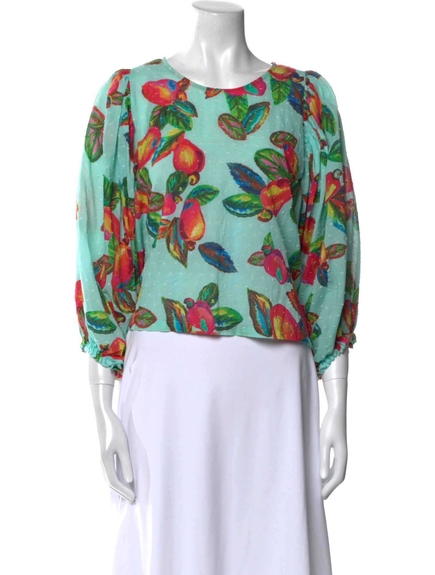 Farm Rio Floral Print Bateau Neckline Crop Top