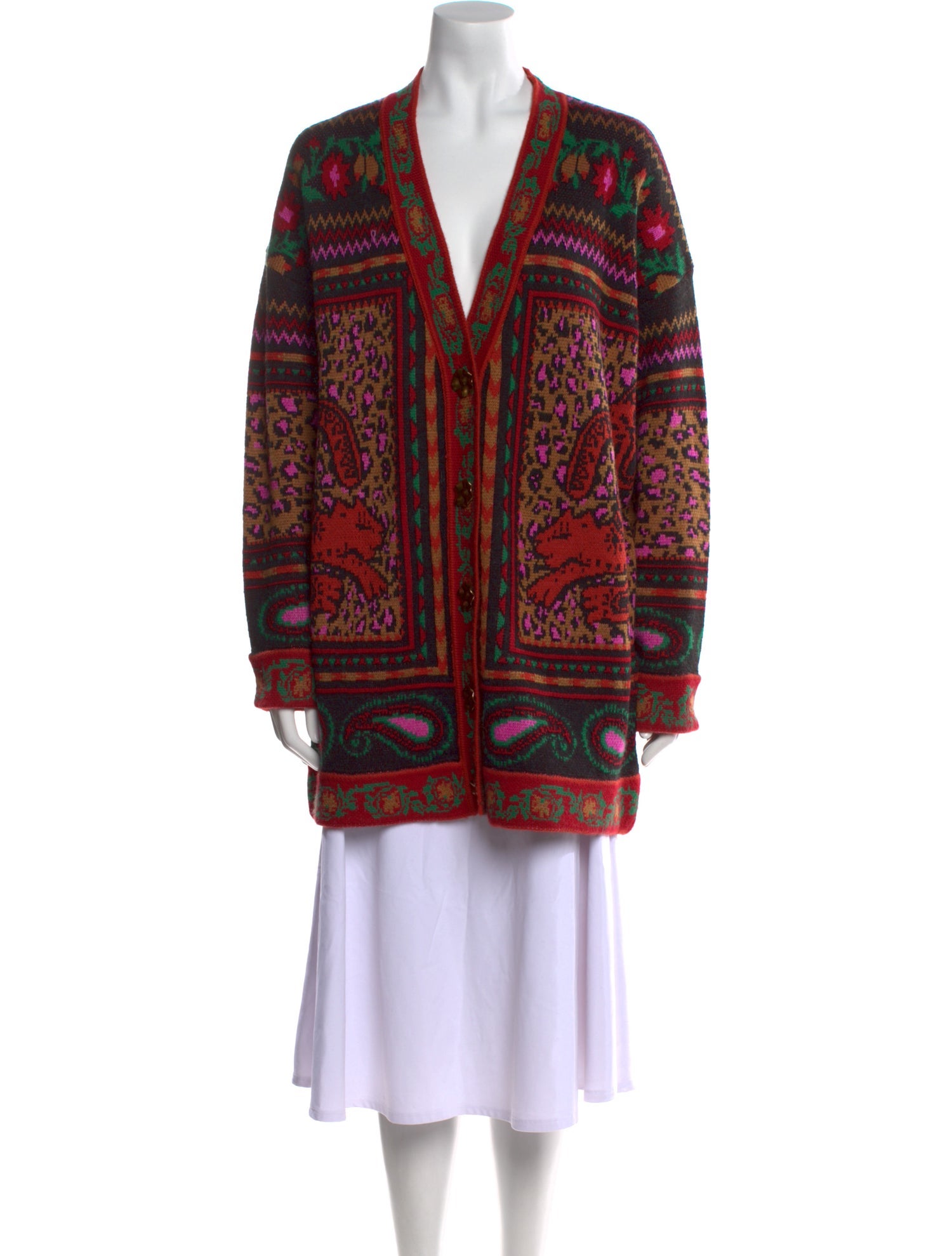 Farm Rio Printed V-Neck Sweater