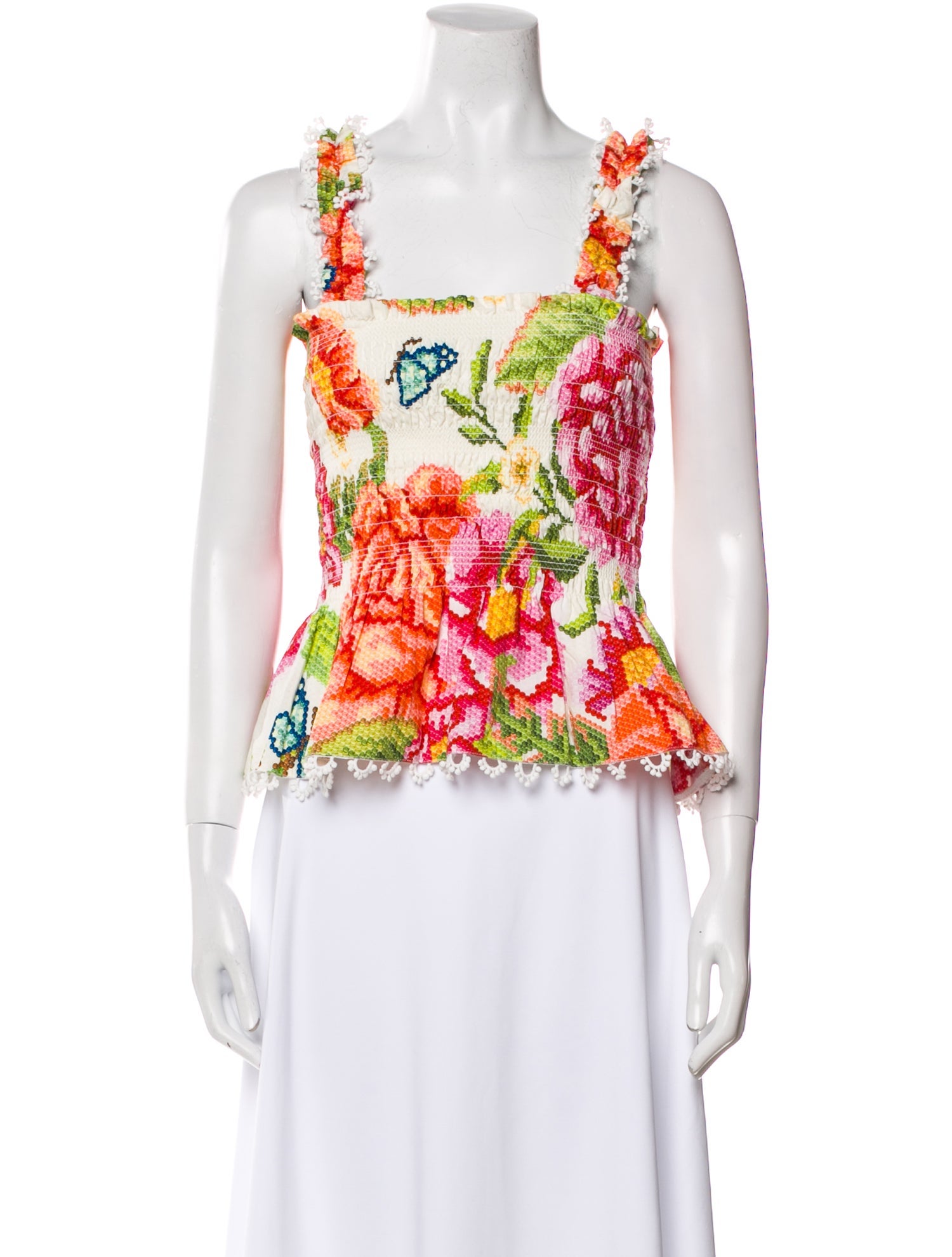 Farm Rio Floral Print Square Neckline Top