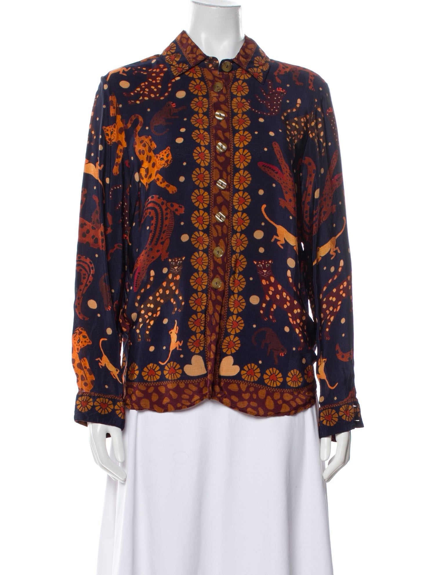 Farm Rio Floral Print Mock Neck Button-Up Top