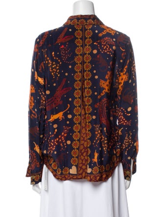 Farm Rio Floral Print Mock Neck Button-Up Top