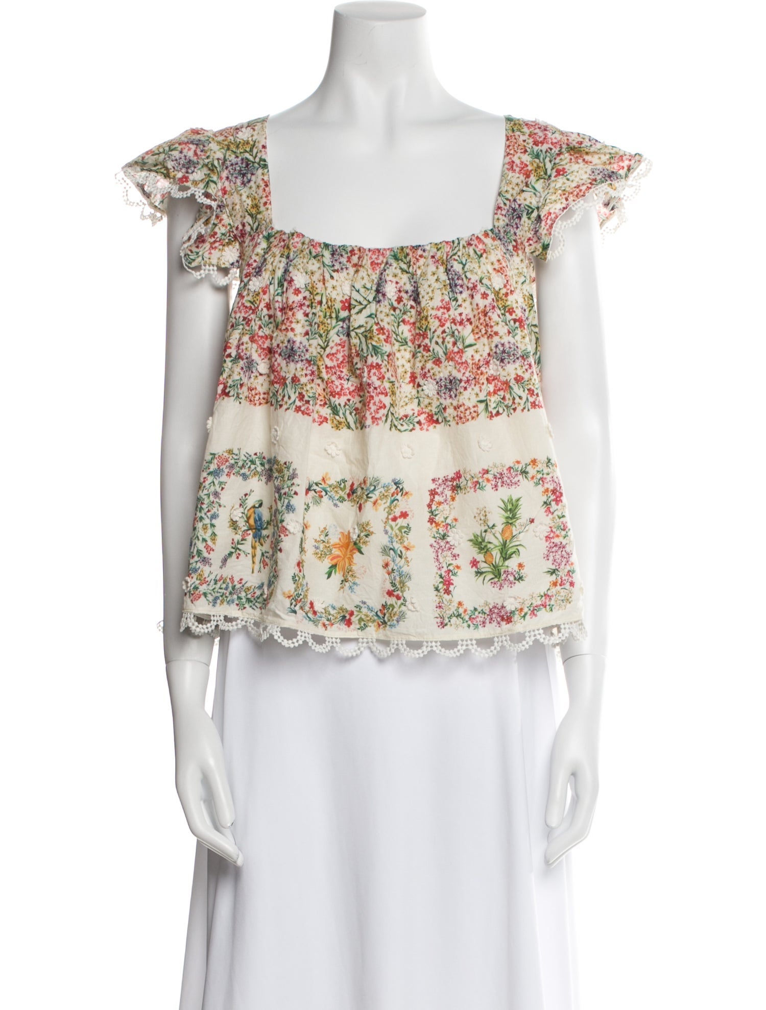 Farm Rio Floral Print Square Neckline Top