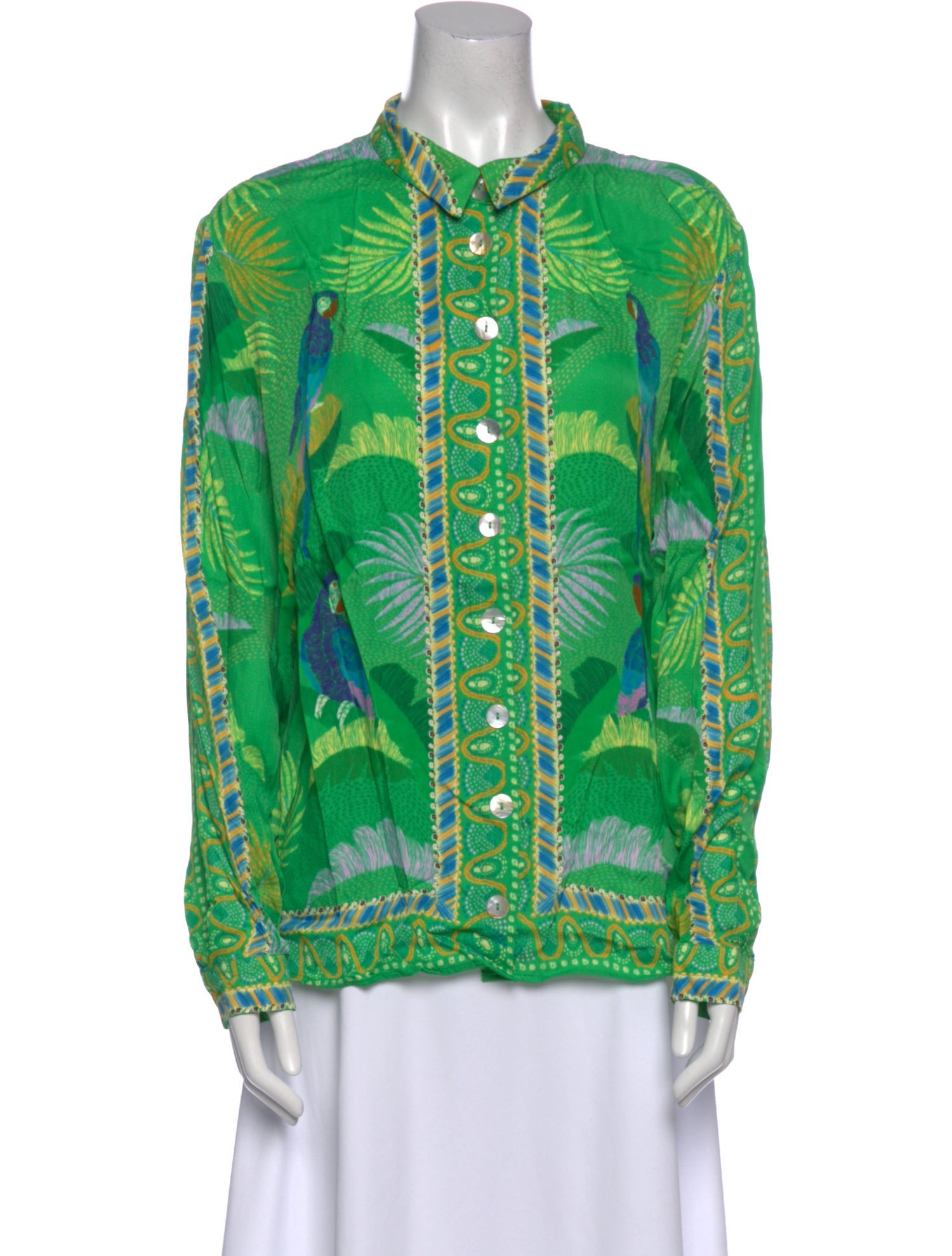 Farm Rio Printed Mock Neck Button-Up Top