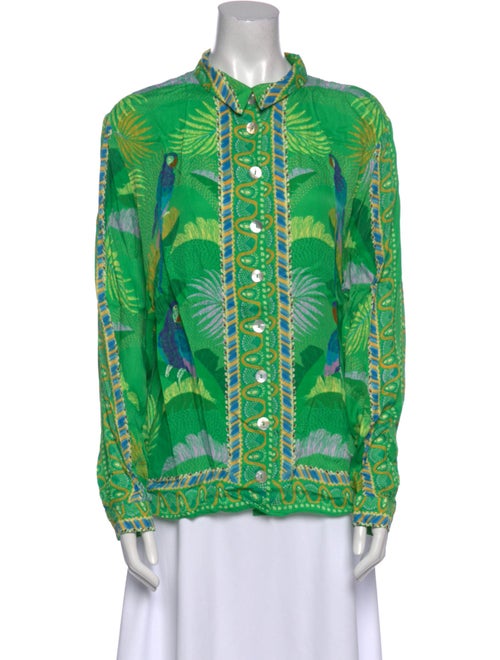 Farm Rio Printed Mock Neck Button-Up Top