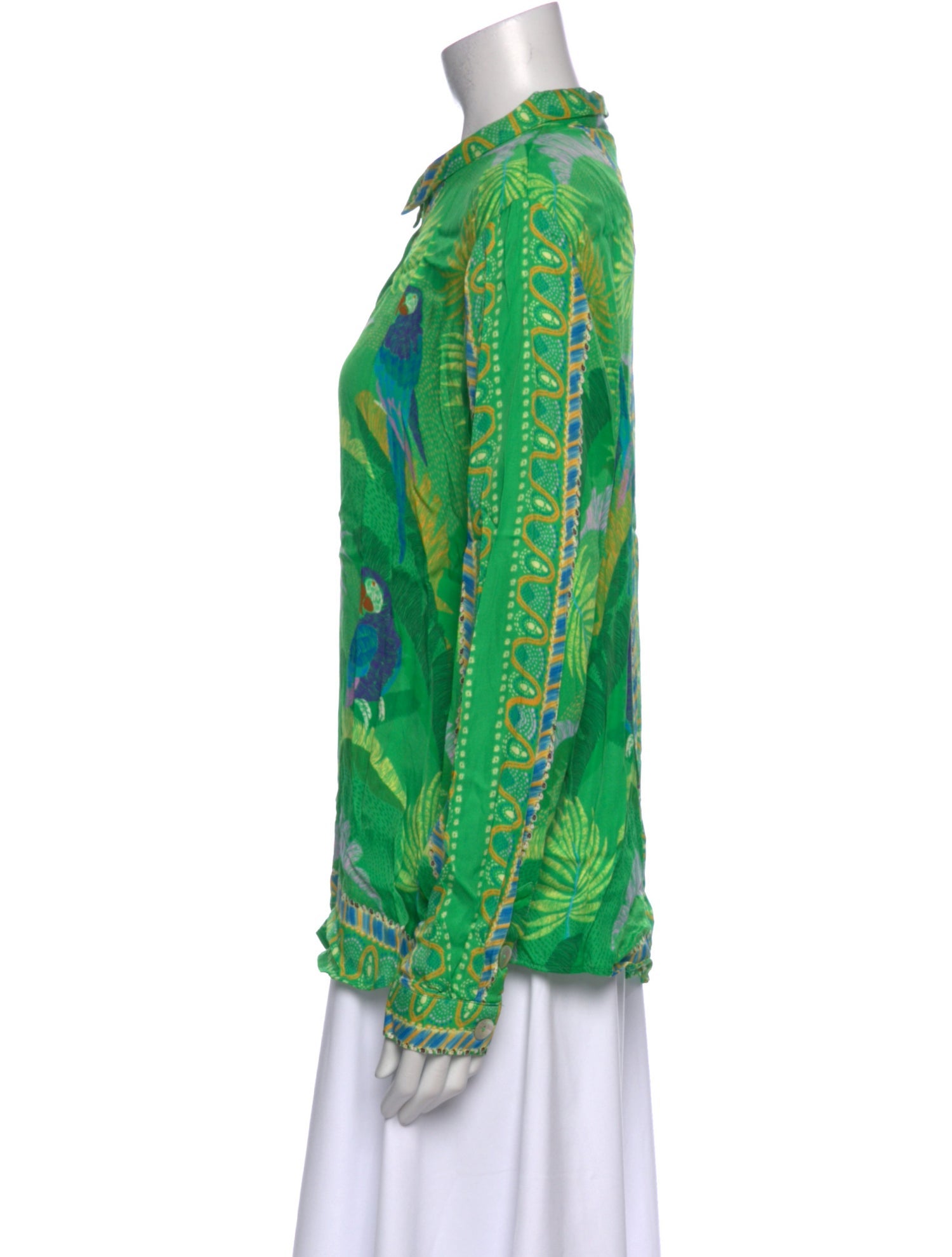 Farm Rio Printed Mock Neck Button-Up Top