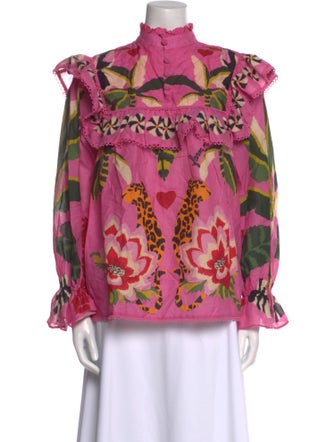 Farm Rio Floral Print Mock Neck Blouse