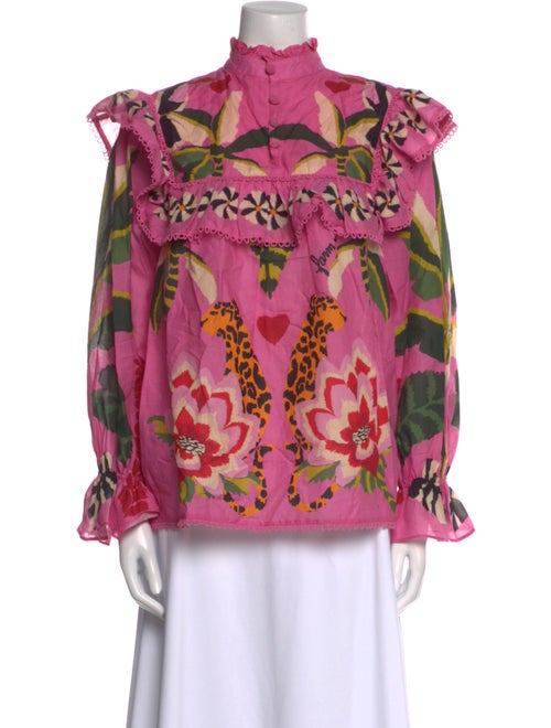 Farm Rio Floral Print Mock Neck Blouse