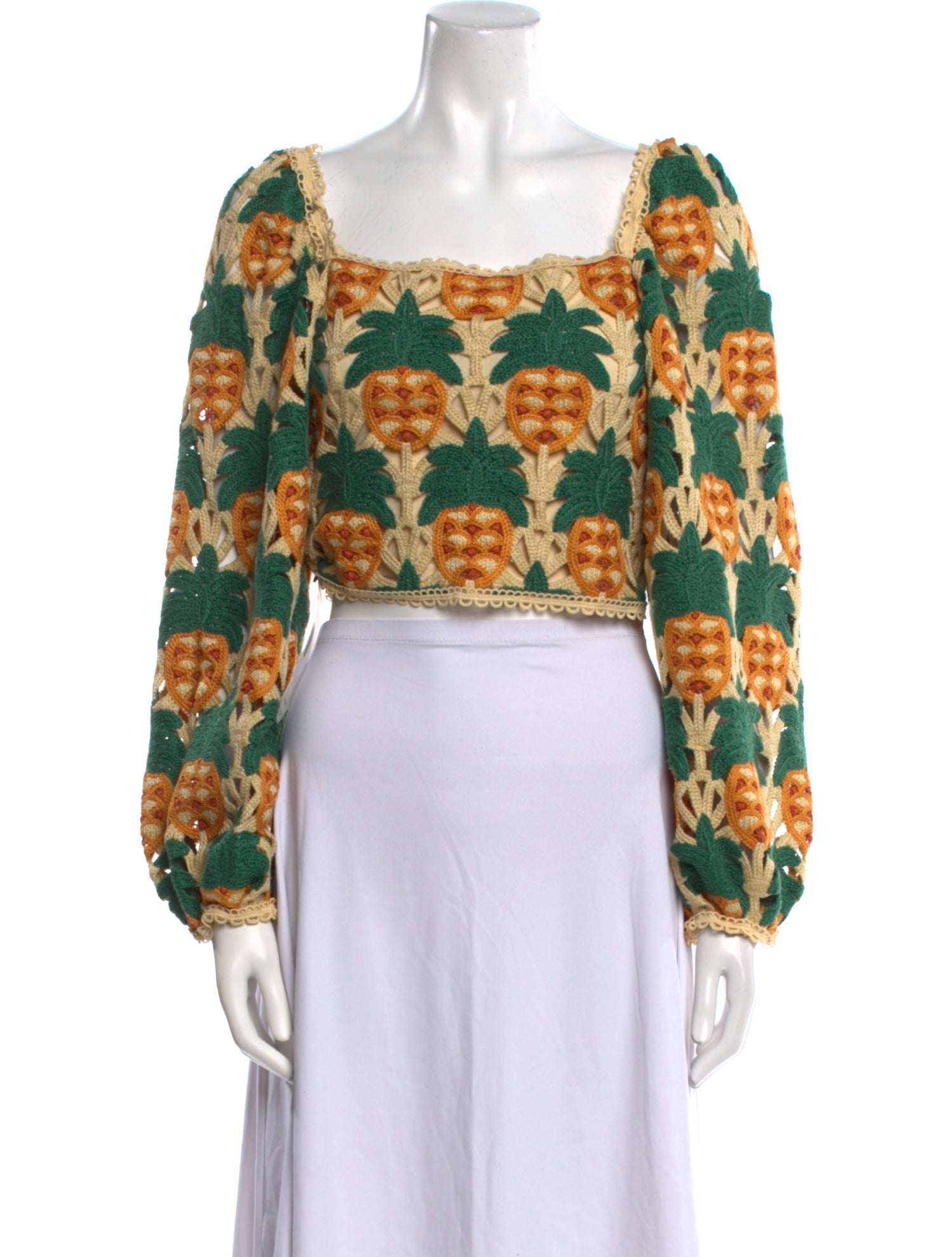 Farm Rio Patterned Square Neckline Crop Top w/ Tags
