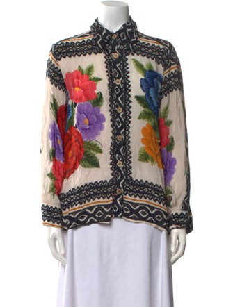 Farm Rio Printed Mock Neck Button-Up Top