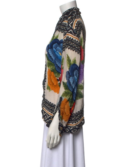 Farm Rio Printed Mock Neck Button-Up Top