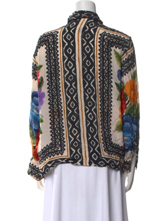 Farm Rio Printed Mock Neck Button-Up Top