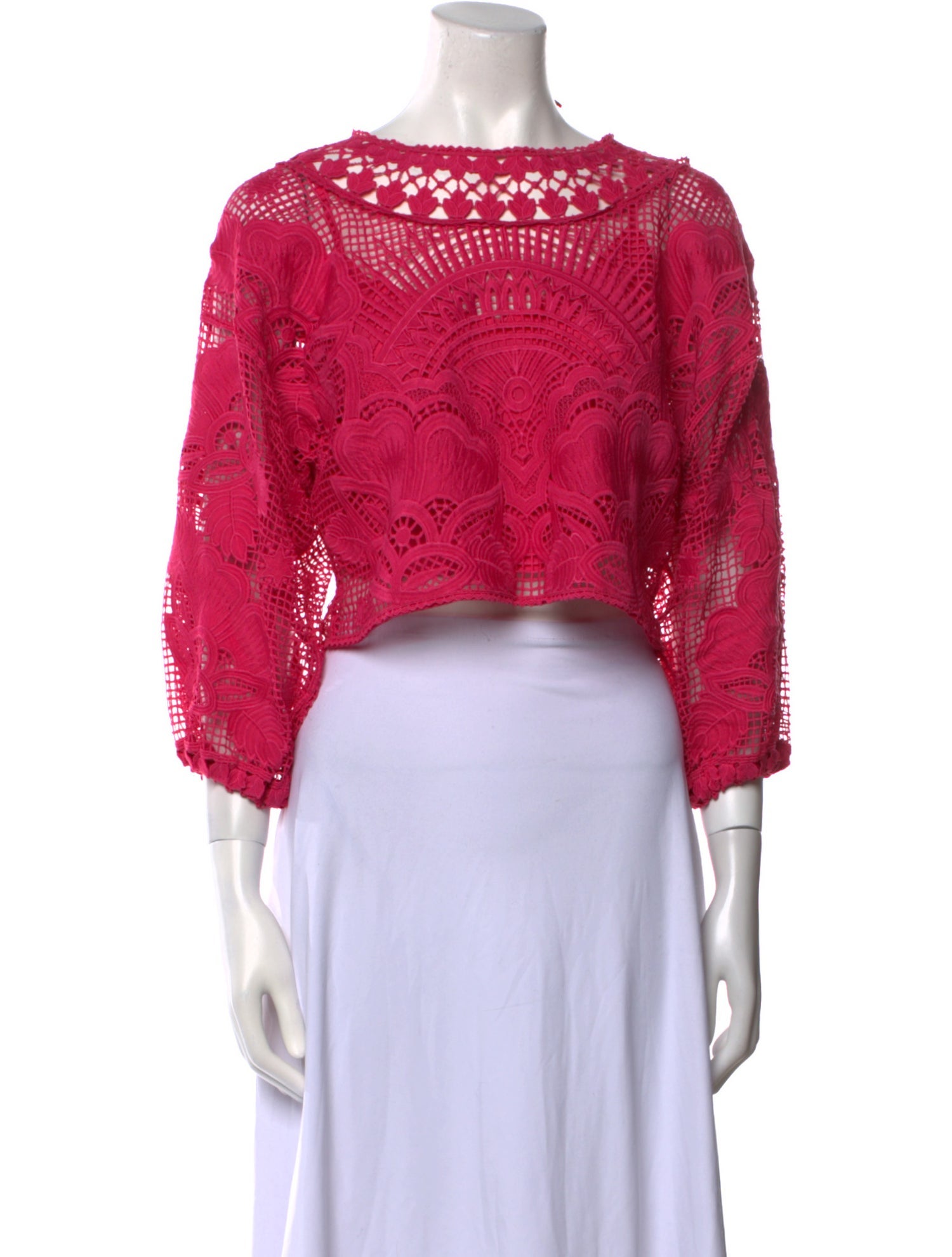 Farm Rio Bateau Neckline Three-Quarter Sleeve Crop Top