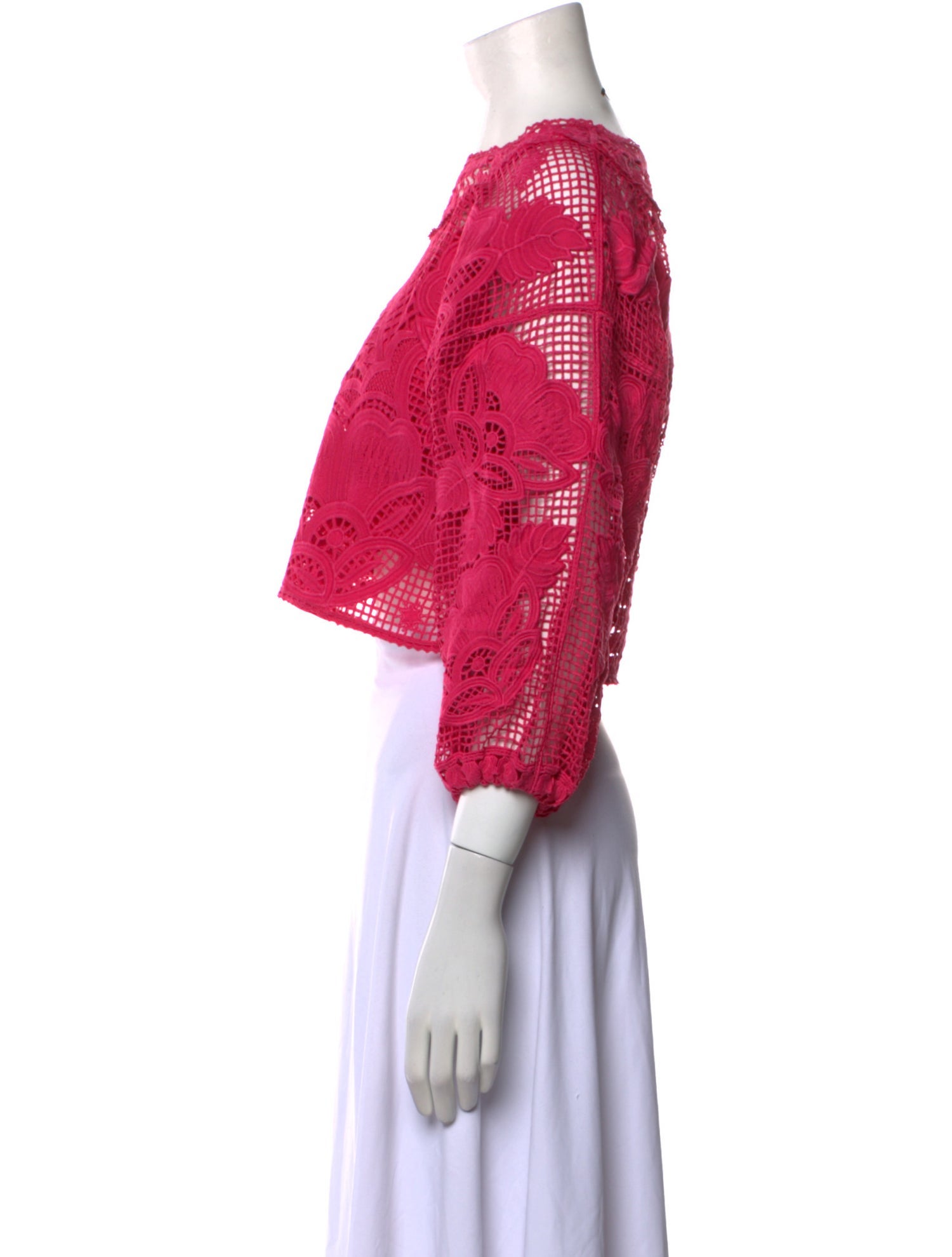 Farm Rio Bateau Neckline Three-Quarter Sleeve Crop Top