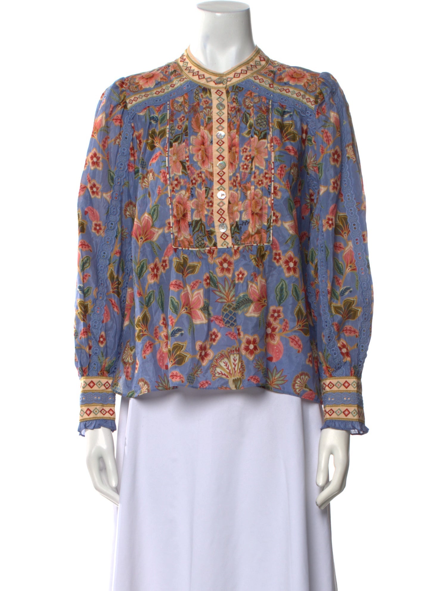 Farm Rio Floral Print Mock Neck Blouse