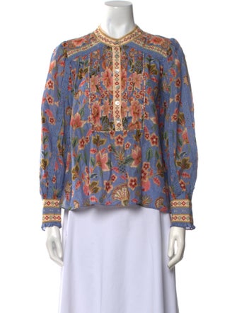 Farm Rio Floral Print Mock Neck Blouse