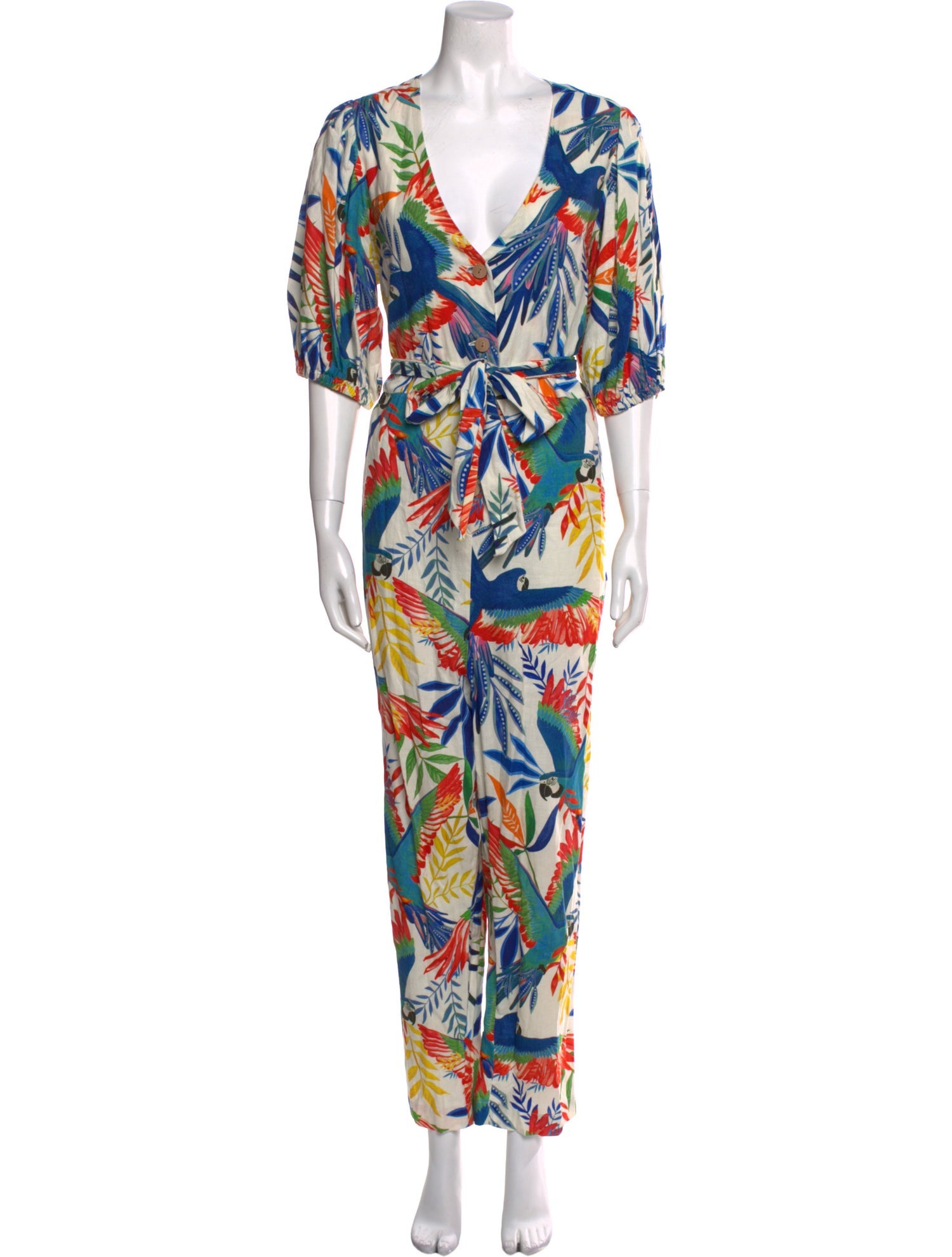 Farm Rio Printed V-Neck Jumpsuit