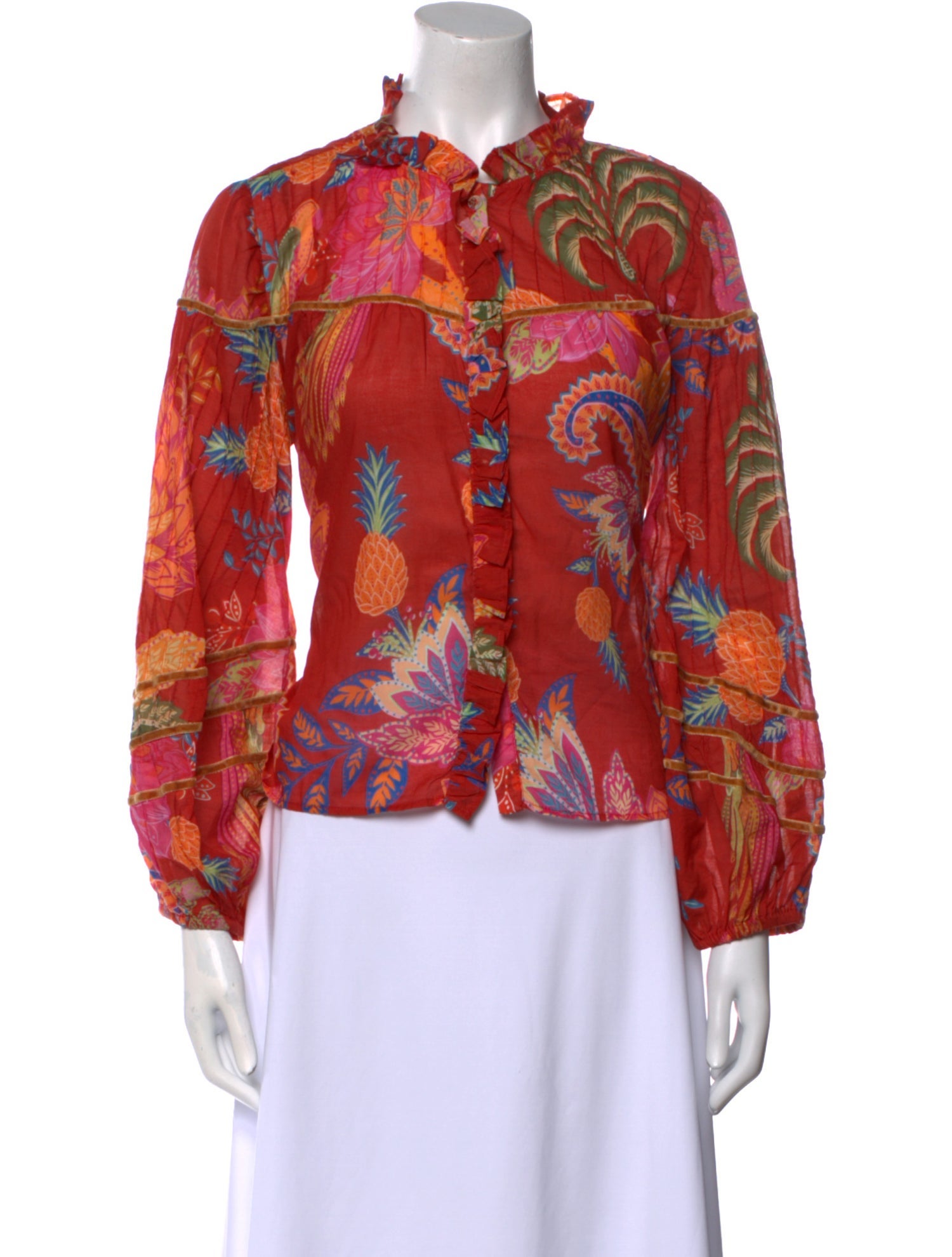 Farm Rio Floral Print Mock Neck Blouse