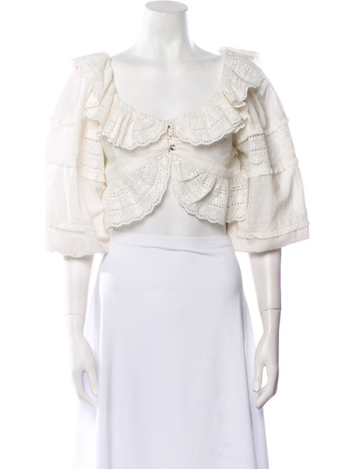 Farm Rio Off-The-Shoulder Three-Quarter Sleeve Crop Top