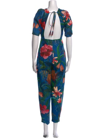 Farm Rio Linen Floral Print Jumpsuit