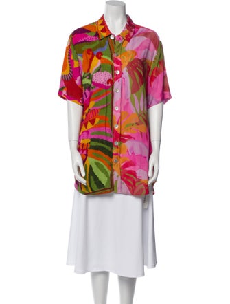 Farm Rio Printed Short Sleeve Button-Up Top