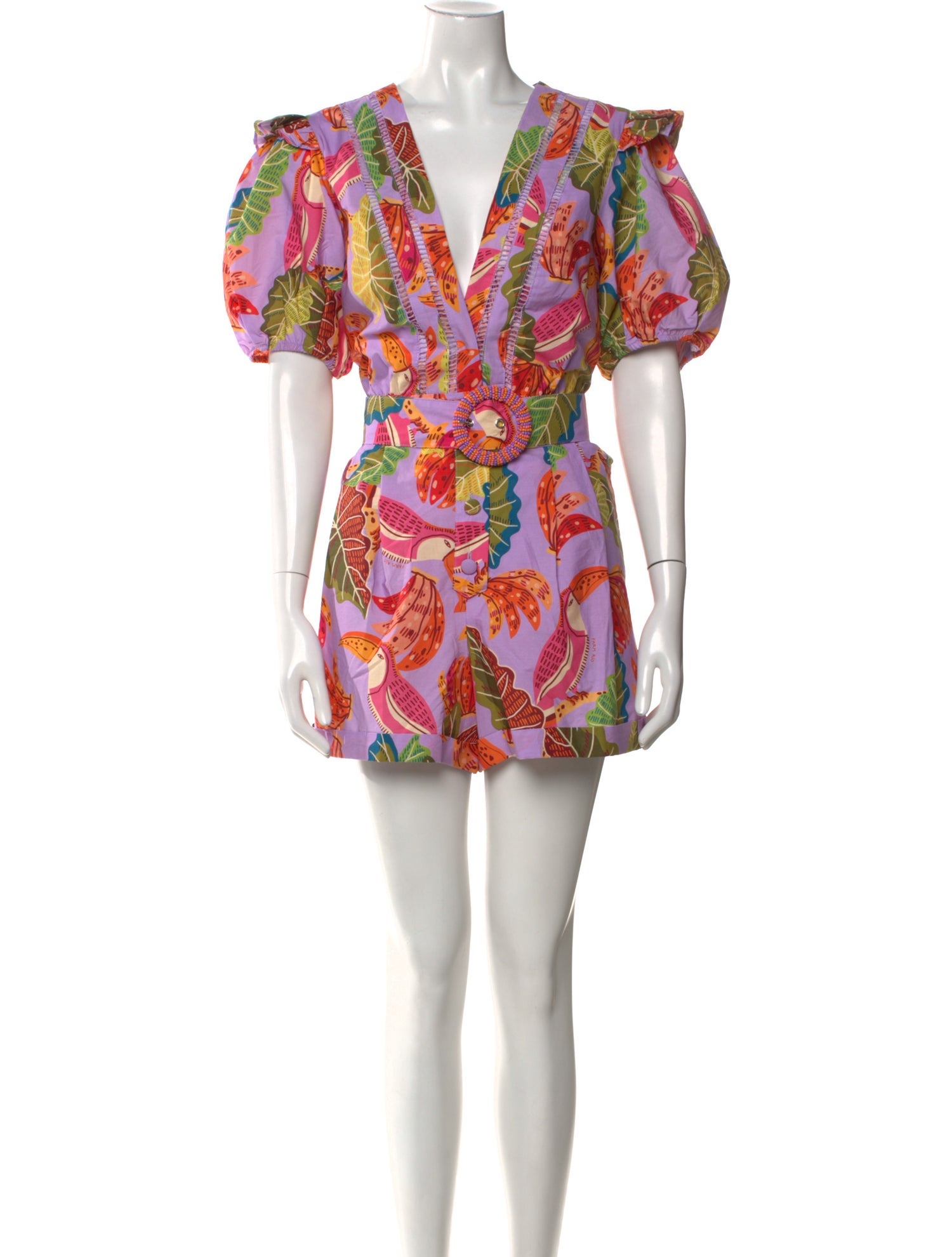 Farm Rio Printed Plunge Neckline Romper