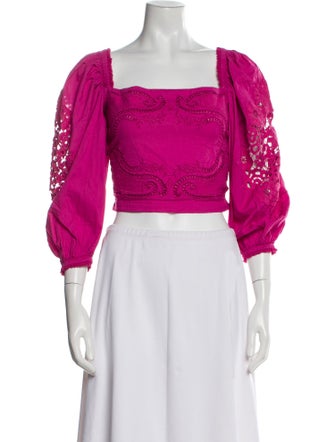 Farm Rio Square Neckline Three-Quarter Sleeve Crop Top