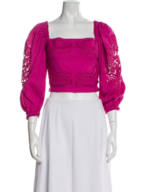 Farm Rio Square Neckline Three-Quarter Sleeve Crop Top