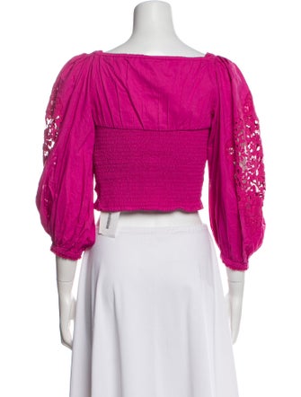 Farm Rio Square Neckline Three-Quarter Sleeve Crop Top