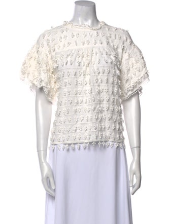 Farm Rio Lace Pattern Mock Neck Blouse