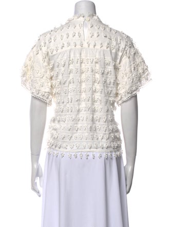 Farm Rio Lace Pattern Mock Neck Blouse