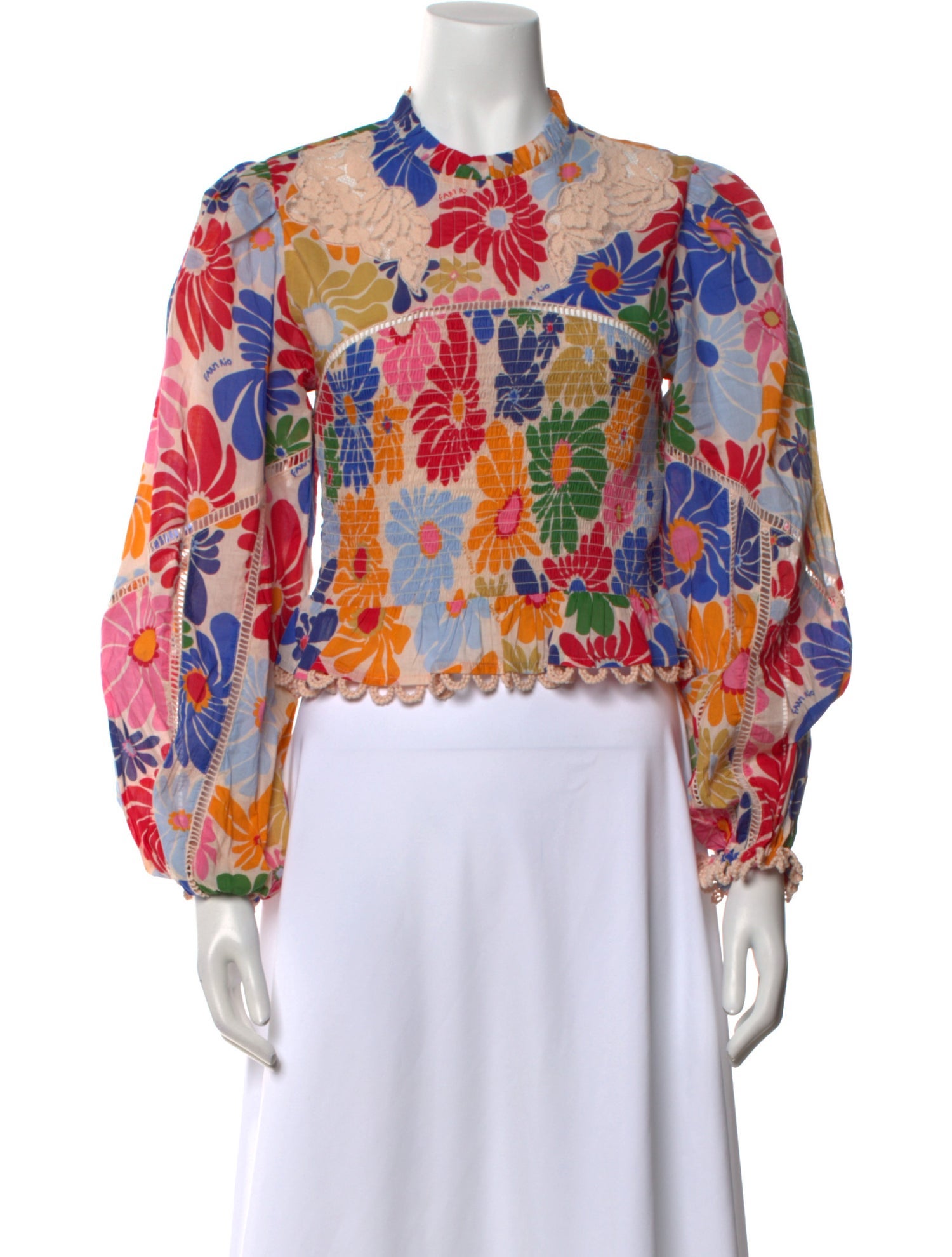 Farm Rio Floral Print Mock Neck Blouse