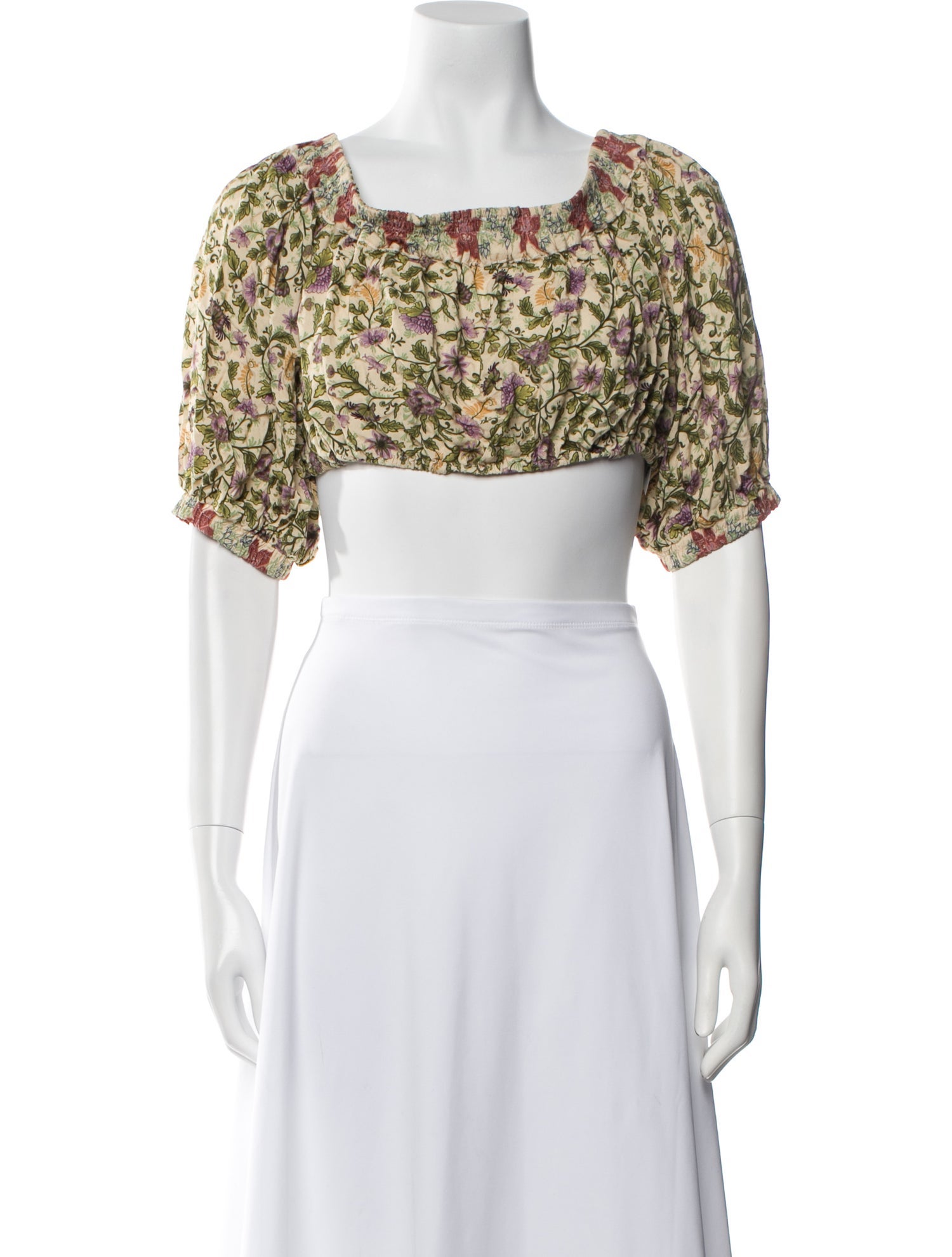 Farm Rio Floral Print Square Neckline Crop Top