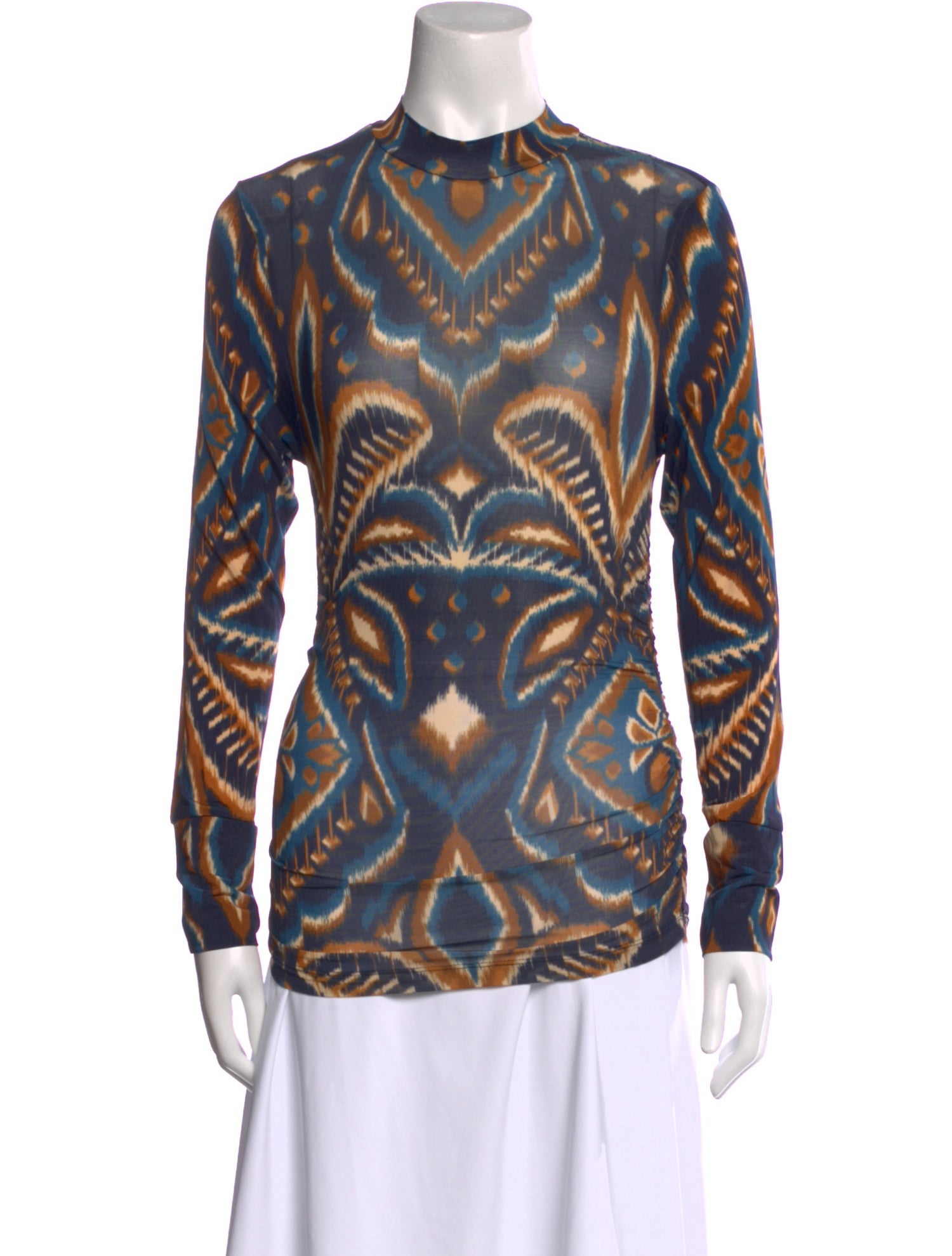 Farm Rio Printed Mock Neck Button-Up Top