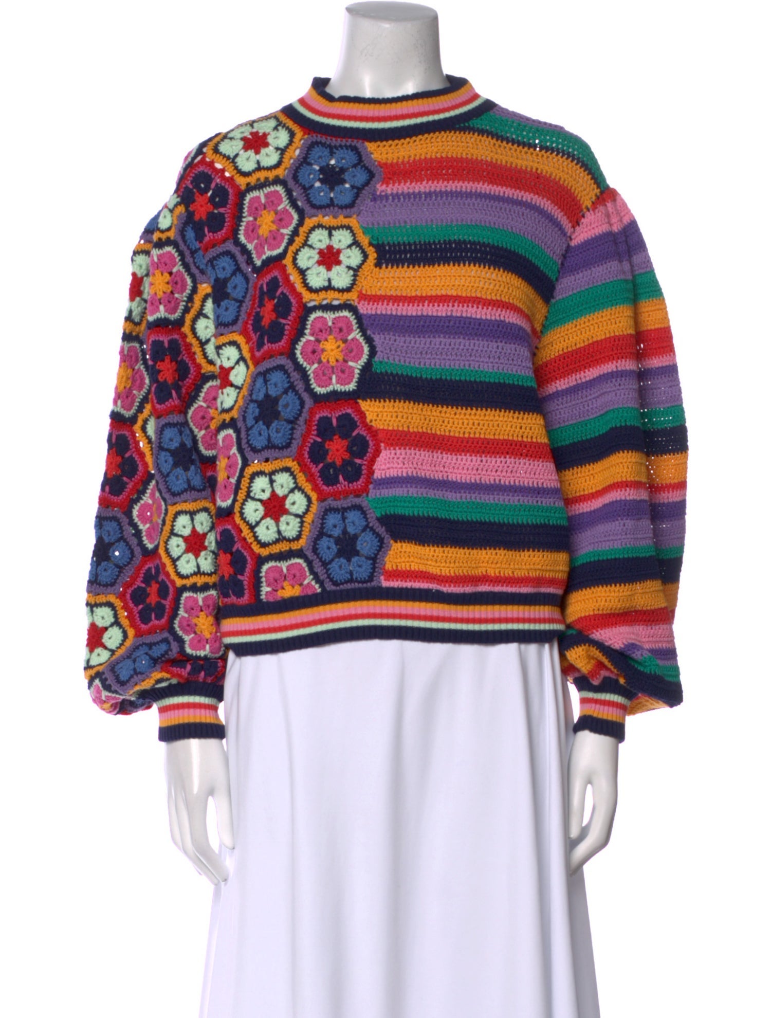 Farm Rio Striped Mock Neck Sweater