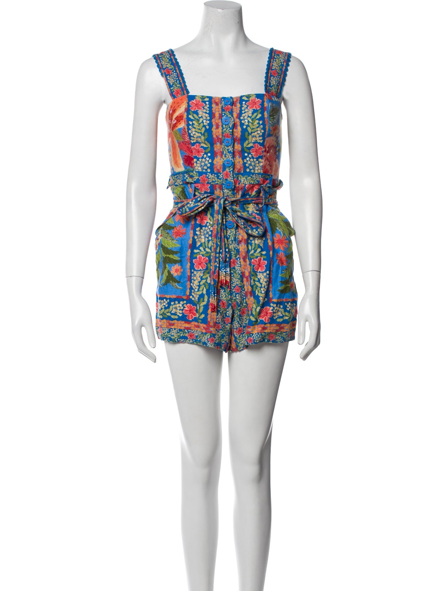 Farm Rio Floral Print Square Neckline Romper
