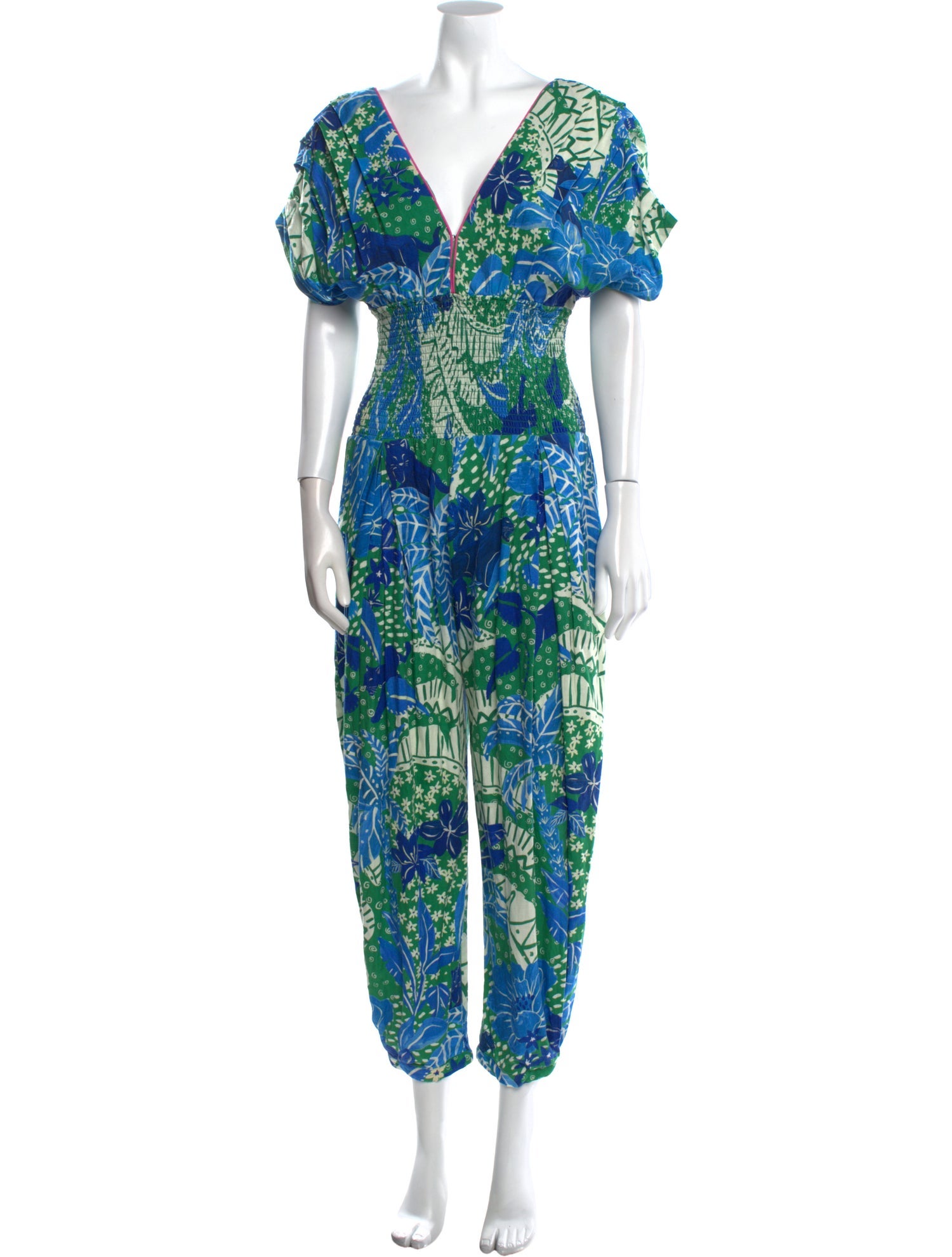 Farm Rio Printed Plunge Neckline Jumpsuit