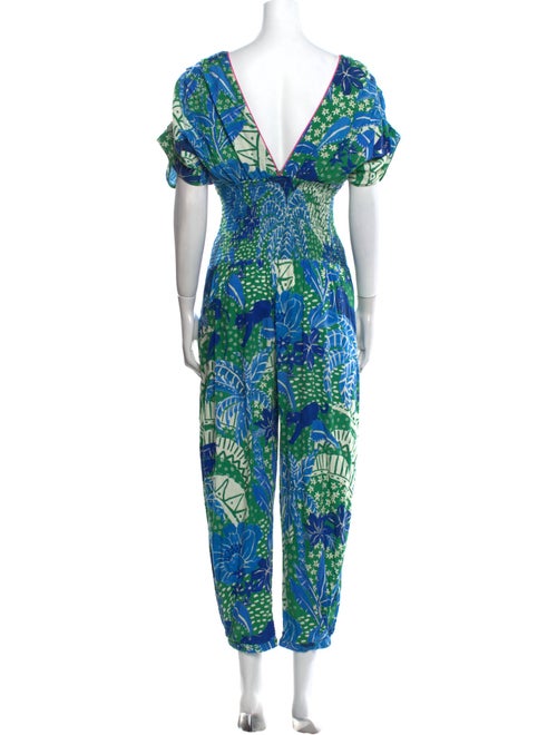 Farm Rio Printed Plunge Neckline Jumpsuit