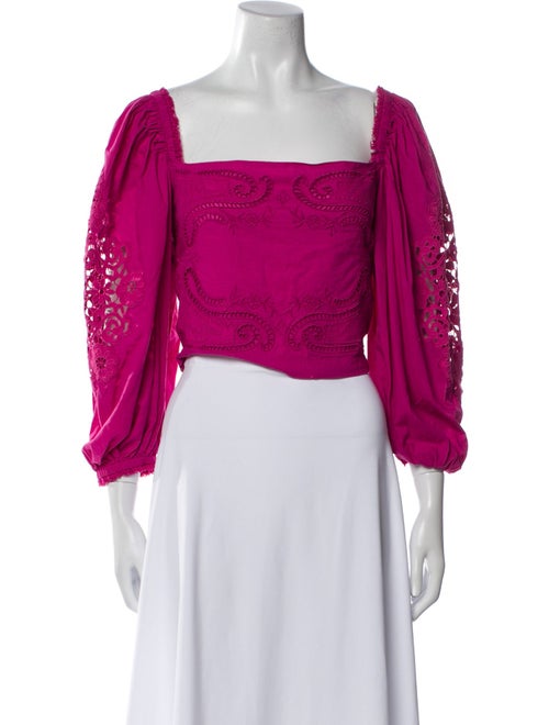 Farm Rio Square Neckline Three-Quarter Sleeve Crop Top