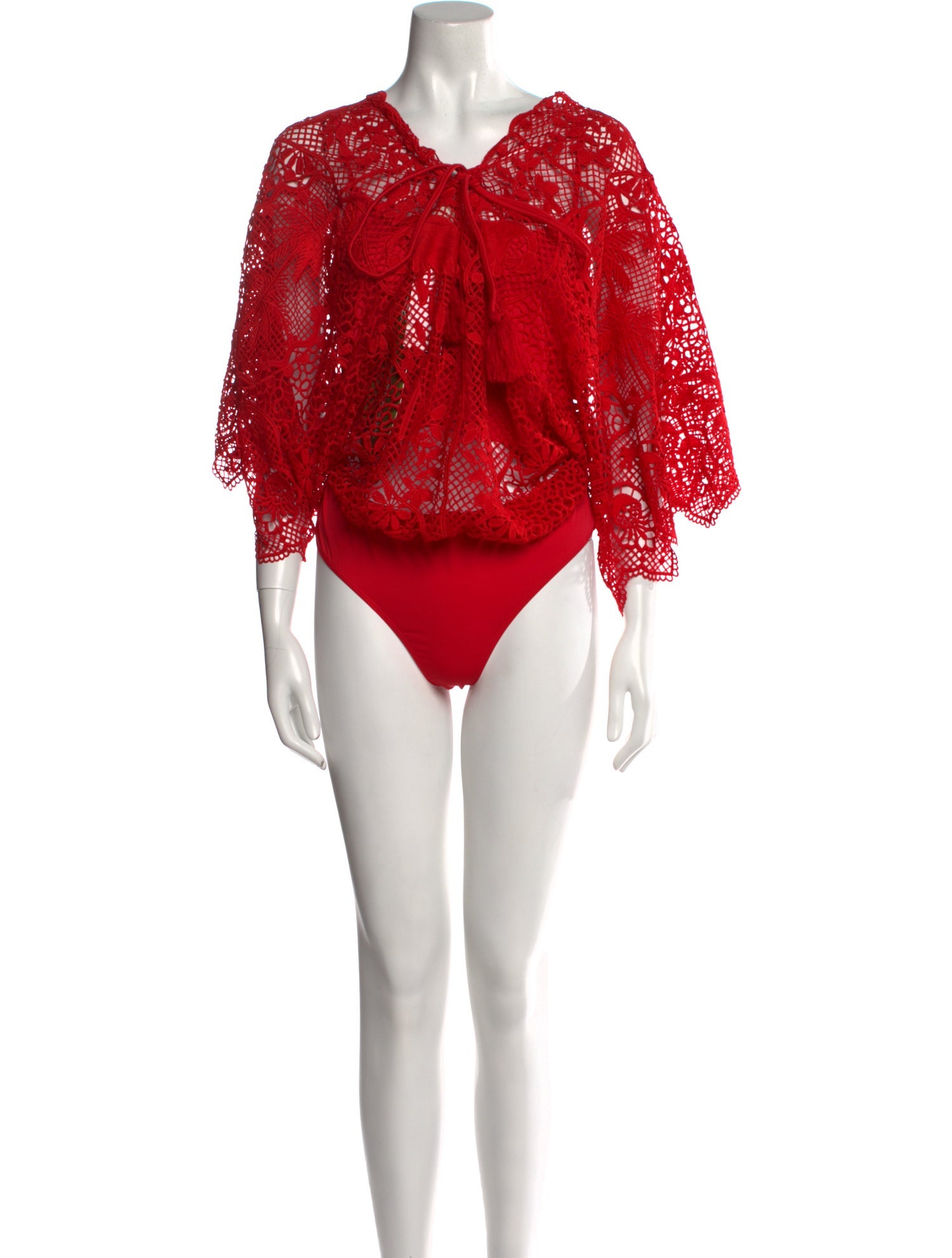 Farm Rio Lace Pattern Tie Neck Bodysuit w/ Tags