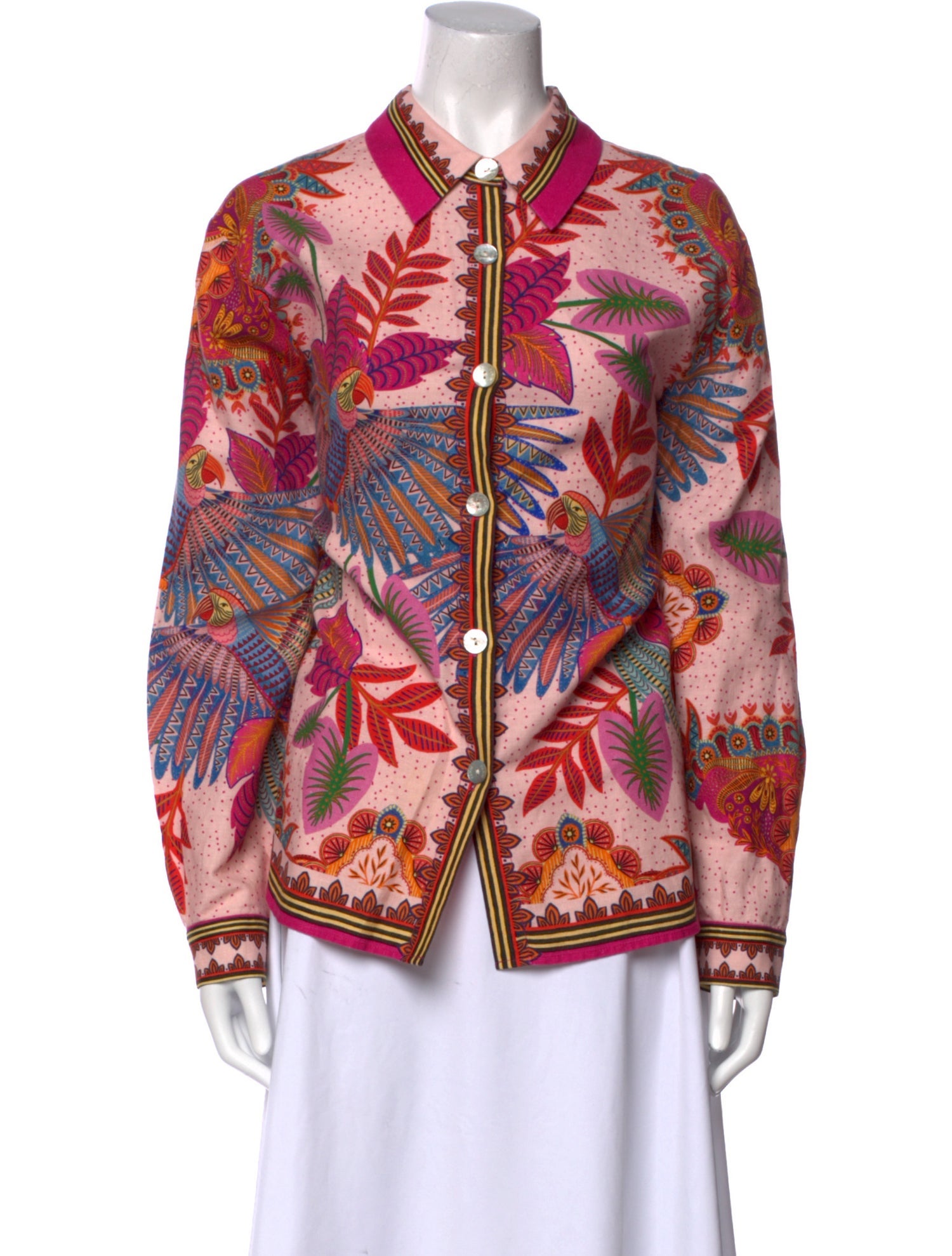 Farm Rio Printed Long Sleeve Button-Up Top