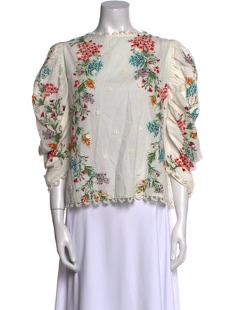 Farm Rio Floral Print Scoop Neck Blouse