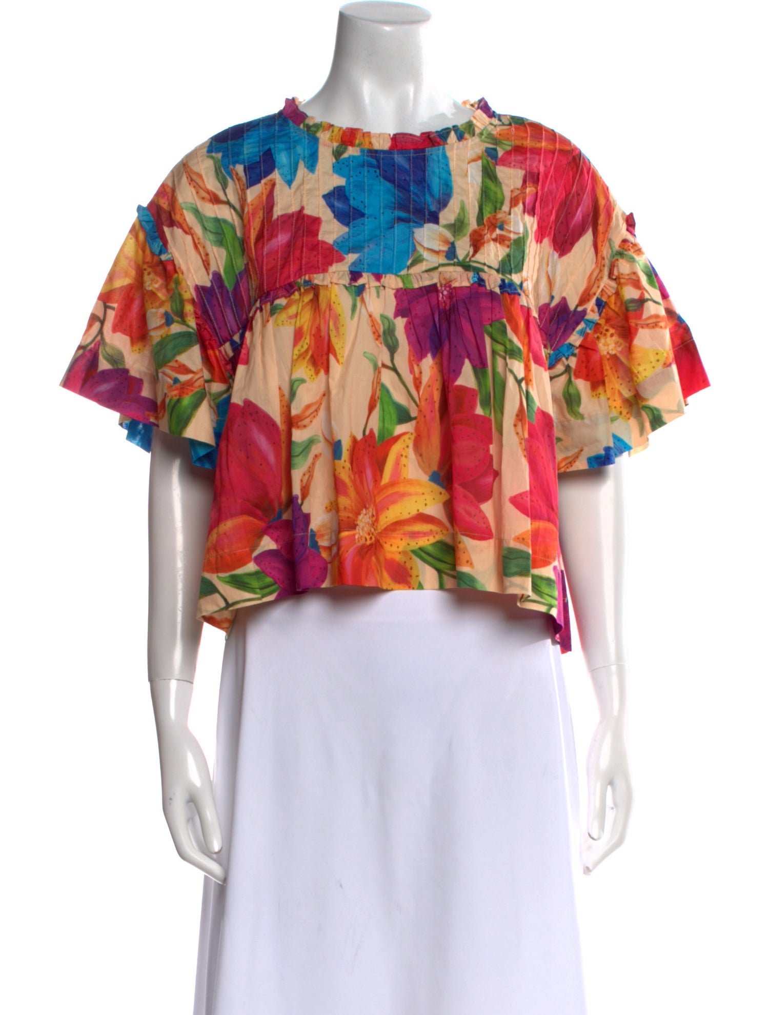 Farm Rio Floral Print Scoop Neck Crop Top